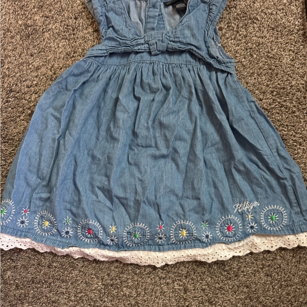 Tommy Hilfiger Denim Blue Kids Dress with Embroidery